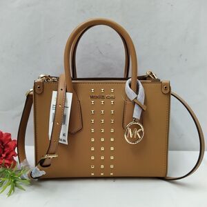 Michael Kors Maple Pinus Brown Leather Studded Top Handle Satchel Bag - NWT $358